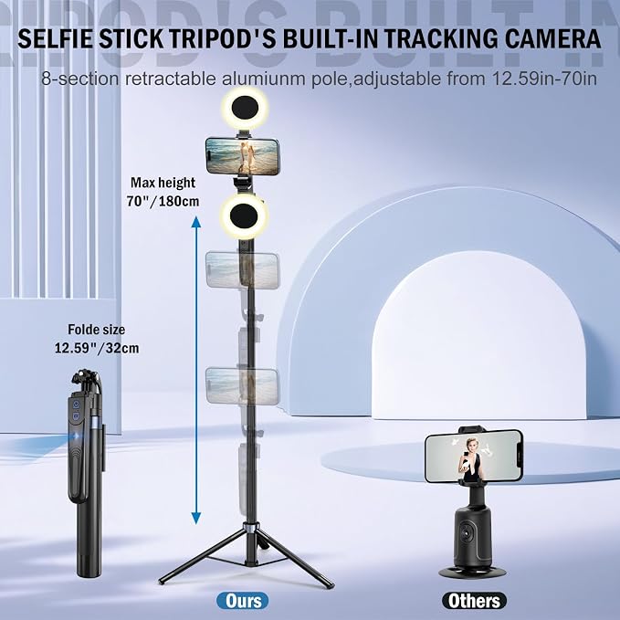 Auto Face Tracking Tripod for iPhone with Light,70inch Phone Tripod Holder with Gesture Control,Travel Selfie Stick for Content Creator Vlog Live Stream Video Recording - Image 4