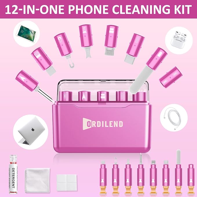 iPhone Cleaning Kit for Charging Port, Cleaner Kit for AirPod Phone, Pink | Multi-Tool, iPhone Cleaner, Repair Lightning Cable USB C Speaker Charger iPad Connector, Compact Portable, with Storage Case - Image 2