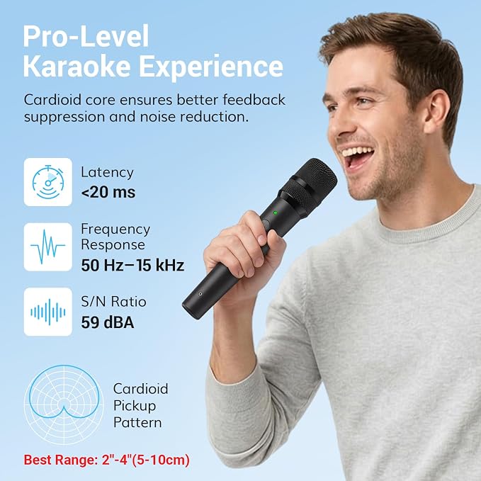 TONOR 2.4G Wireless Microphone, Rechargeable Cordless Handheld Microphone System with Receiver, Karaoke Mic for Singing, Home Party, Birthday, 50ft / 15 m Range, TW-210 - Image 2