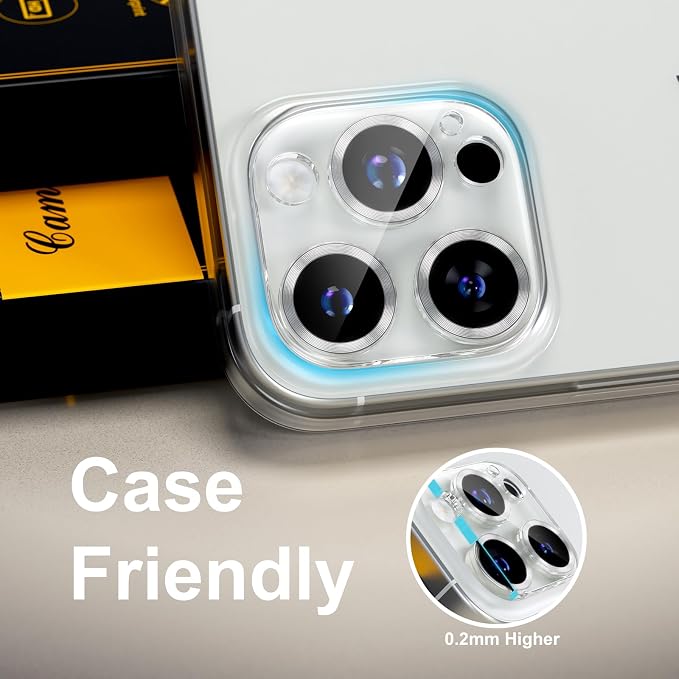 for 6 Pack iPhone 15 Pro/iPhone 15 Pro Max Camera Lens Protector [Drop Protection] [Case Friendly] [Easy Installation] 9H Tempered Glass Camera Screen Protector Cover, CD Silver - Image 6