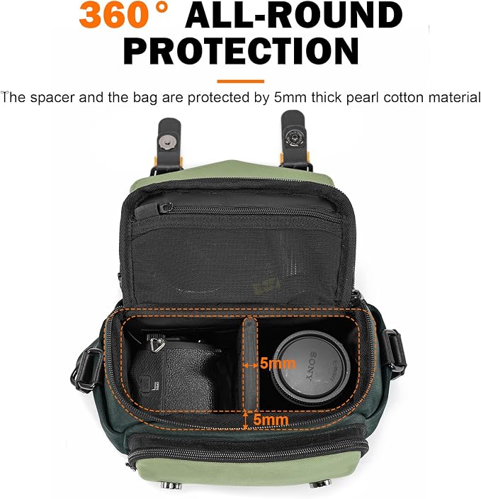 Cwatcun Compact Camera Sling Bag, Small Crossbody Case with Tripod Holder | Camera Messenger Bag, Photography Bag for Canon, Nikon, Sony, Fuji DSLR/SLR/Mirrorless, Lens.Fits 1DSLR+1lens - Image 7