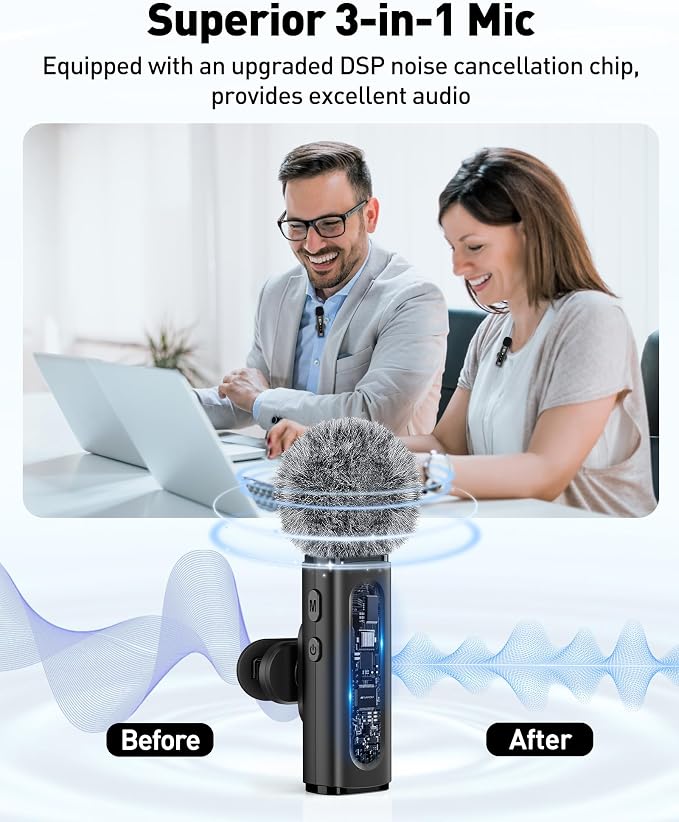 GoorDik Wireless Lavalier Microphone for iPhone, Android, USB C, PC, Camera Video Recording 4 in 1 Clip-on Mics with Rotatable Clip&Denoise Recording, for Vlog Tiktok YouTube Podcast Content Creator - Image 3
