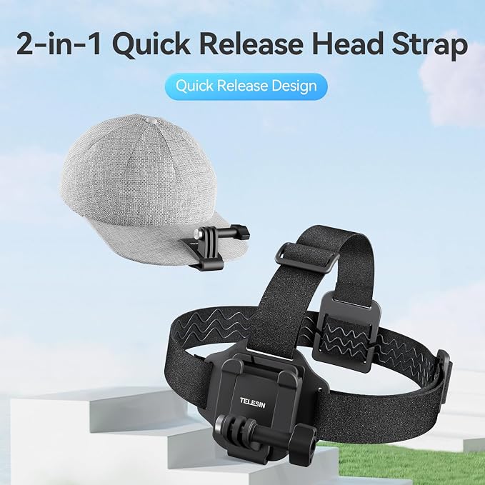 TELESIN Head Strap Mount with Cap Clip, Quick Release Head Belt Mount Compatible with GoPro Max/Hero 13/12/11/10/9/8, Insta360 X5, DJI Osmo Nano Action 5 Pro Action 4 3, AKASO and Most Action Cameras - Image 2