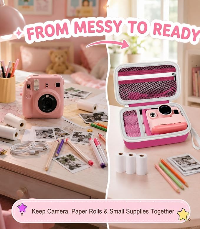 Kids Instant Print Camera Case for DYLANTO for ESOXOFFORE Cameras | Portable Digital Camera Case Organizer for ETIKEZ for YTETCN for DUDUDRAGON with Pocket for Accessories (Box Only)- - Image 3