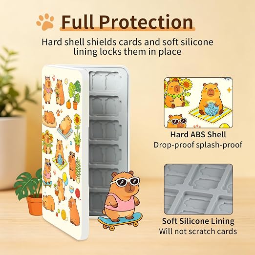 PERFECTSIGHT Switch Game Card Case for Nintendo Switch 2/ Lite / OLED, Switch2 Game Holder Cartridge Case for Game Cards and 48 SD Cards, Cute Kawaii Portable Compact Storage Box, Capybara - Image 5