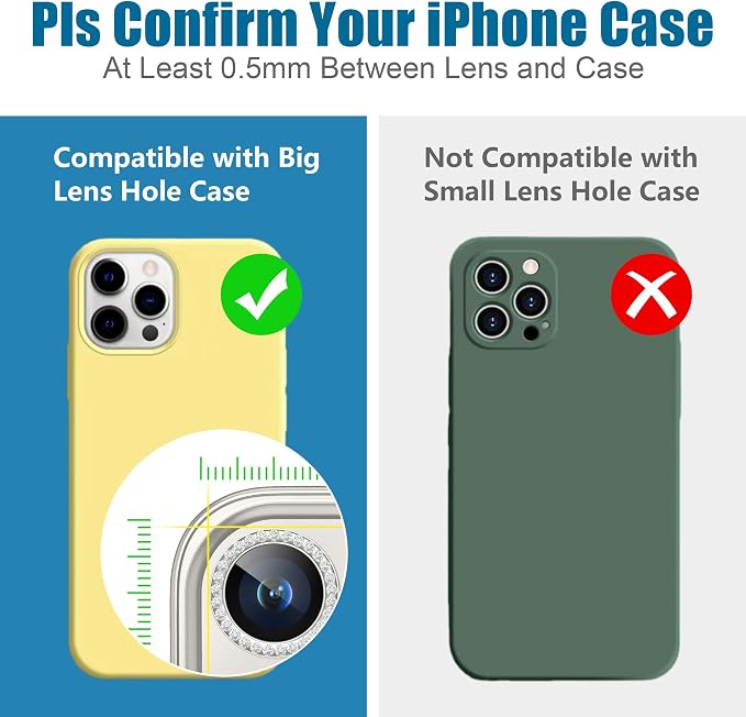 AGVEE 3+3 6 Pack for iPhone 15 Pro & Max Camera Lens Protector Cover | Individual Bling Diamond & Bling Glitter Sparkle Cute Gem Metal Ring, 9H Tempered HD Glass - Image 3