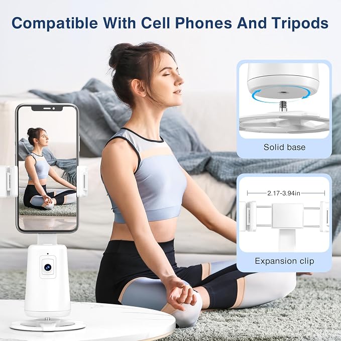 Auto Face Tracking Tripod 360° Rotating Cell Phone Photo and Video Kits Stand, No App, Camera Stand with Remote and Gesture Control, Rechargeable Smart Shooting Stand for Live Recording Tiktok（White） - Image 4