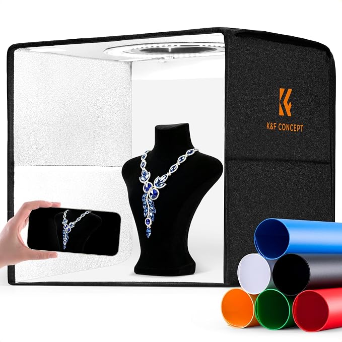 K&F CONCEPT Photo Studio Light Box 12"x12" 120 LED Lights & 6 PVC Backdrops | Photography Shooting Tent Kit CRI>95 with 6 PVC Backdrops for Jewelry, Watch, Cosmetics, Small Product Photography ZYDYSY01 by KFCONCEPT