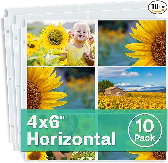 Dunwell 12x12 Scrapbook Page Protectors - 4x6 Photo Sleeves for 3 Ring Binder (10-Pack, Horizontal), Holds 120 Pictures, Photo Album Pages, Scrapbooking Refill Sleeves, Fits Pioneer & WRMK Albums by Dunwell