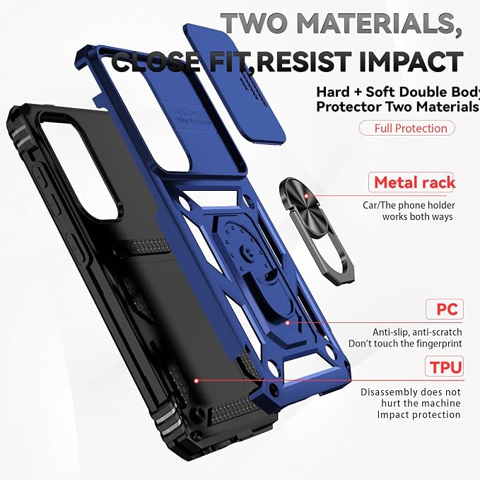 HNHYGETE for Samsung S25 Case with Screen Protector: [Military Grade 20ft. Drop Tested] Slide Camera Cover Ring Shockproof Protective Phone Case for - Samsung Galaxy S25 (Blue) - Image 5