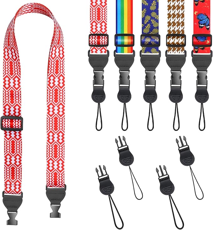 FIEIL Red and White Geometric Shoulder Strap, Adjustable Camera Strap with 2 Sets of Quick-Release Buckles, Comfortable Neck Strap for iPad, Tablet, Camera, Laptop, Binocular, Luggage Bag by FIEIL