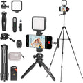 Vlogging Kit w/Light Wireless Mic,59" Full-Size Tripod Vlog K5 | Content Creator Essentials for iPhone & Android,w/ 1TX+1RX Lavalier Mic,Automatic Switch Phone Clamp,Camera Mount Tripod by USKEYVISION