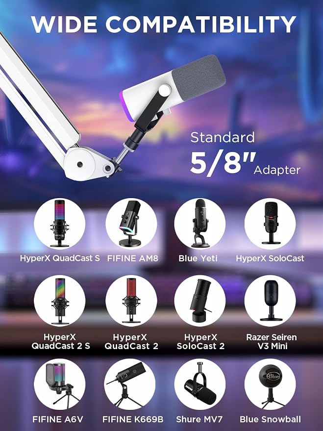 InnoGear Mic Arm Microphone Boom Arm Cable Management for Blue Yeti, White | Desk Mount, for Shure Fifine, Professional Appearance, Extendable, Horizontal Reach 32.3", 3.5 lb Weight Capacity, Heavy-Duty - Image 2