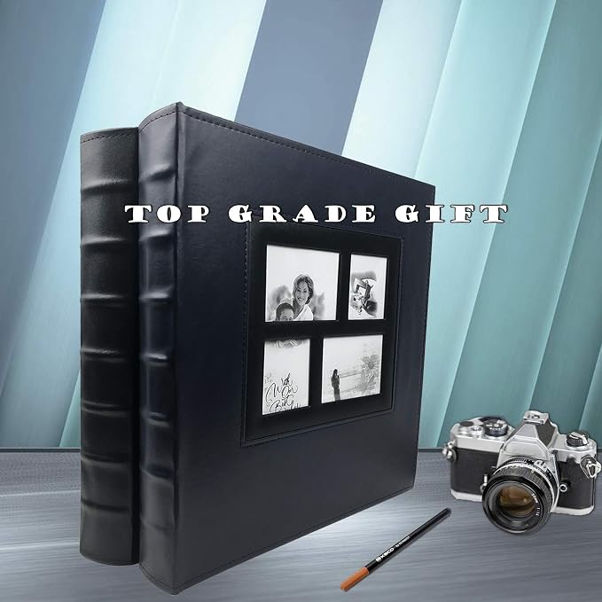 RECUTMS 600 Photo Album 4x6 Pictures Leather Large Family Photo Albums Blue | Large Capacity, Horizontal and Vertical Pockets, Wedding PhotoBook with Front Window, Graduation Memory Book, Black Pages - Image 5