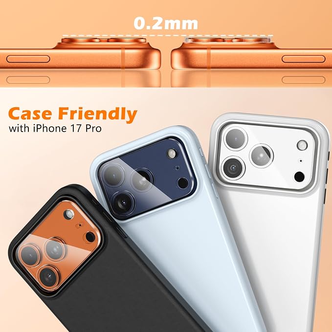 imluckies 3 Pack for iPhone 17 Pro 6.3" Camera Lens Protector, HD Clear Tempered Glass Camera Accessories, 9H Hardness Anti-Scratch Screen Cover, Case Friendly[Not Affect Night Shots] - Image 6