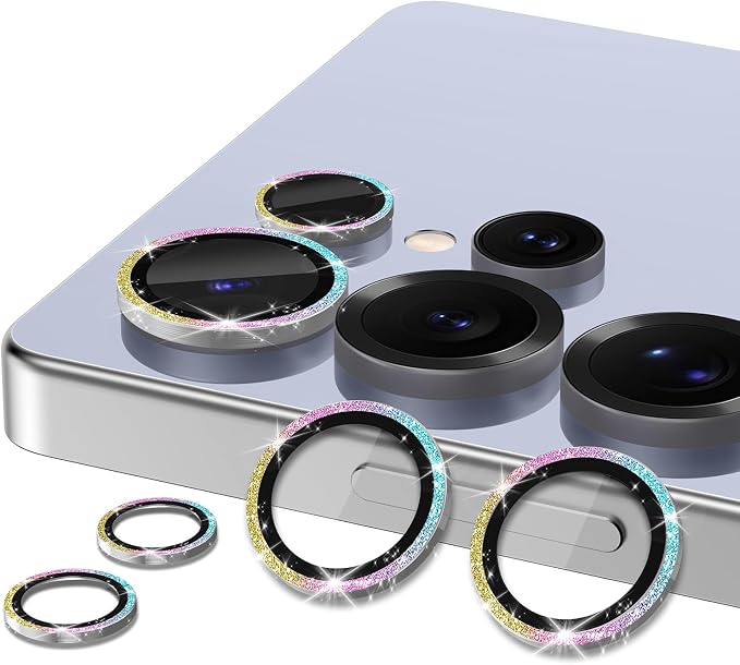 for Samsung Galaxy S25 Ultra Camera Lens Protector, Individual Metal Ring Tempered Glass Lens Cover, [Strong Adsorption] Scratch Resistant Ultra-Thin HD Clear Lens Cover,1 Set-Colorful Sparkly - Image 2