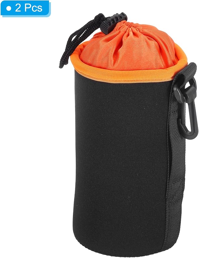 PATIKIL Camera Lens Bag, 2 Pcs 3.7" ID x 7.1" H Cylindrical Drawstring Lens Pouch with Thick Protective Neoprene, Lens Case for DSLR Camera Lens, Water Coffee Cups Black, Orange - Image 3