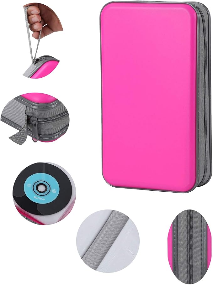 CD Case Holder,UENTIP 96 Capacity DVD Case Hard Plastic Case Holder CD Organizer Wallet Protective DVD Storage (96, Pink) | CD DVD Storage,Zipper Closure,Scratch-Resistant Sleeves,Stay Away Dust and Damp,Storage Music Video Gaming Discs Blu-ray - Image 3