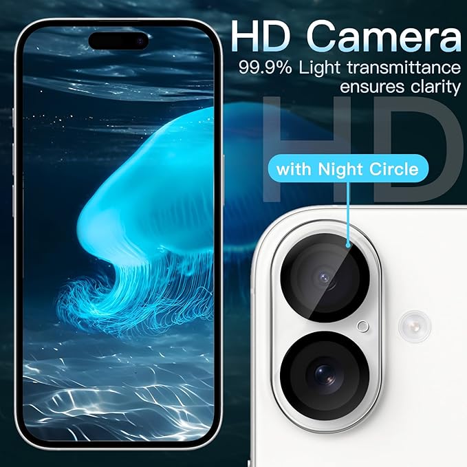 JETech Camera Lens Protector for iPhone 16/16 Plus, 3-Pack | 9H Tempered Glass, HD Clear, Anti-Scratch Protection, Night Shot Compatible, Case-Friendly - Image 5