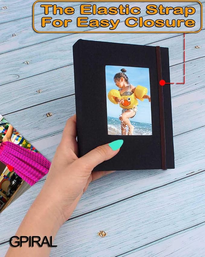 GPIRAL 4x6 Black Linen Photo Album with Clear Pages, Front Window for Personalization, 2 Pack - Image 2