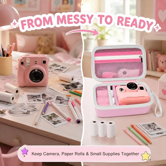 Kids Instant Print Camera Case for DYLANTO for ESOXOFFORE Cameras | Portable Digital Camera Case Organizer for ETIKEZ for YTETCN for DUDUDRAGON with Pocket for Accessories (Box Only)-Pink - Image 3