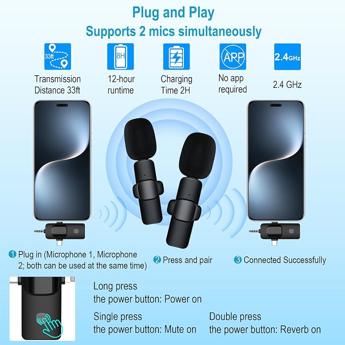 71" Content Creator Essentials Vlogging Kit - 2 Lights & 2 Mics | 360° Rotating Auto Face Tracking Tripod for iPhone/Android/Camera with Wireless Remote, No App for Vlog, Live, Video Record - Image 3