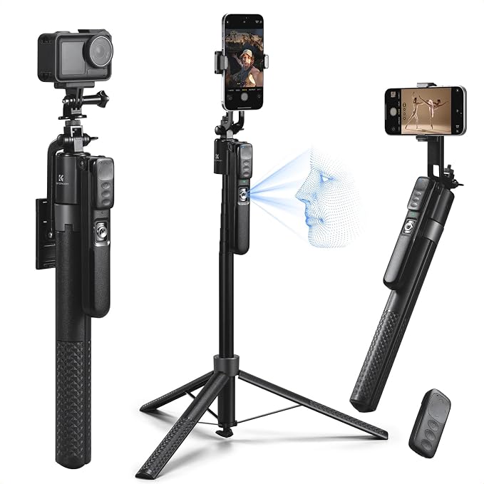 K&F CONCEPT 71“ Face Tracking Tripod, Auto Face Tracking Selfie Stick | Auto Face Tracking Tripod 360 Totation with Stand, Gesture & Remote Control, Compatible with iPhone Android Pocket 4/3, X106 by KFCONCEPT