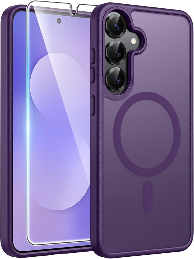 FNTCASE for Samsung Galaxy S25/S24 Plus Case, Fit Magsafe, Screen Protector | Translucent Matte Magnetic Back, 14FT Military Grade Drop Protection, Shockproof Protective Phone Cover, Purple by FNTCASE