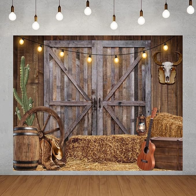 Western Cowboy Backdrop 8x6ft Western Party Decorations Wild West Saloon Rodeo Barn Photography Background Cowboy Theme Birthday Party Decor Banner Photoshoot Supplies - Image 2