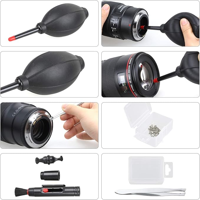 14-in-1 Camera Lens Cleaning Kit - Mirrorless & DSLR Sensor Cleaning Kit for Canon, Sony, Nikon Including Lens Blower, Detergent, Swabs, Cloth, Pen, Brush - Image 5