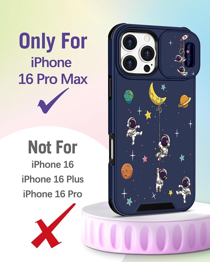 Buleens for iPhone 16 Pro Max Case 6.9 Inch - with Ring Stand & Camera Cover Aesthetic Cute Designed for Women Girls Girly Cartoon Astronaut Phone Case for iPhone 16 Pro Max Compatible with Magsafe - Image 2