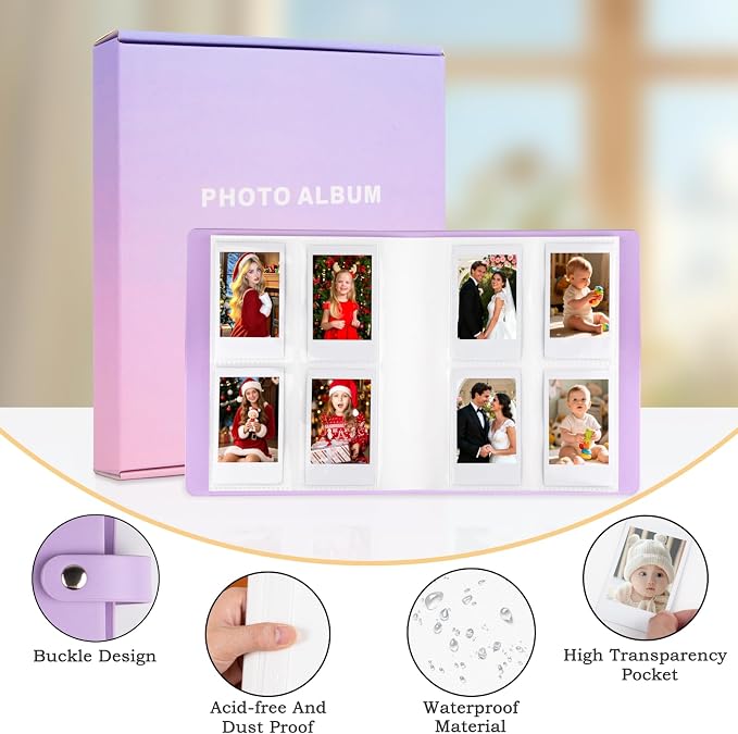 320-Pocket Photo Album for Polaroid 2x3" & Instax Mini Photos Purple | Gift-Ready Packaging, Beautiful Photo Book, Safely Keep Your Wedding-Anniversary-Birthday-Travel Memories or Mini Cards - Image 3