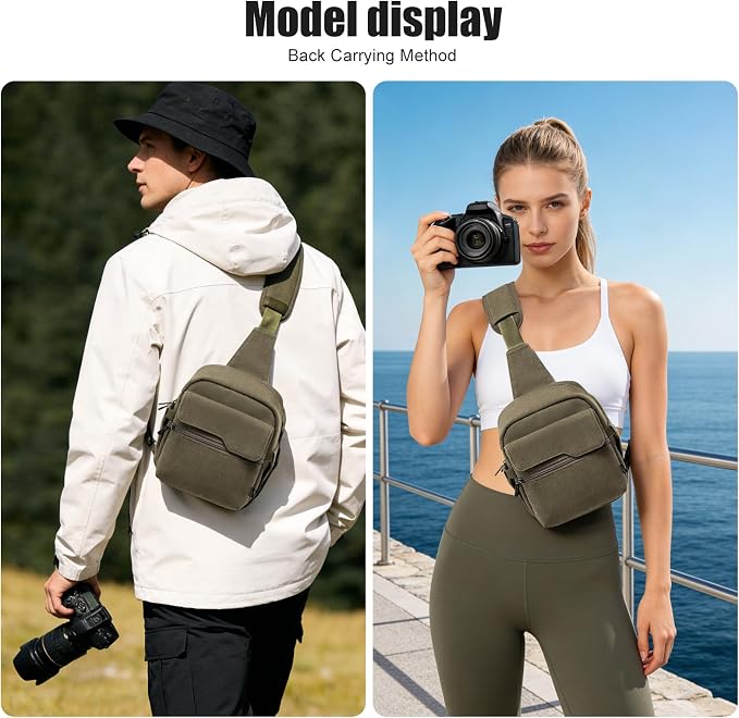 Cwatcun Sling Camera Bag Canvas, Compact Crossbody Case with Rain Cover | Fits 1DSLR+1lens +7.9"iPad +6.1"phone. Travel Photography Bag for Canon, Nikon, Sony, Fuji DSLR/SLR/Mirrorless Cameras, Lens - Image 8