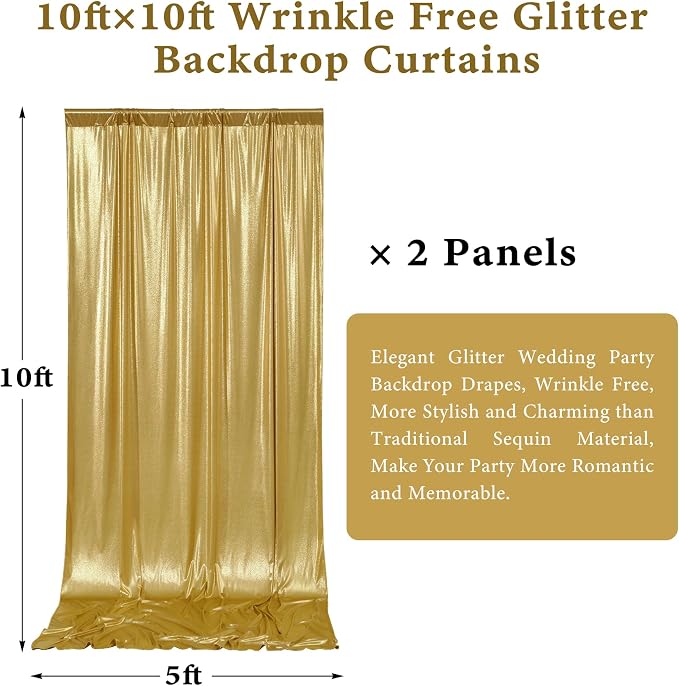 Outpain 10x10ft Gold Sequin Backdrop Curtains, Wrinkle Free Glitter Backdrop Drapes for Wedding Parties Photography Stage Decor, Non-Shedding 2 Panels Set (5x10ft Each) - Image 6