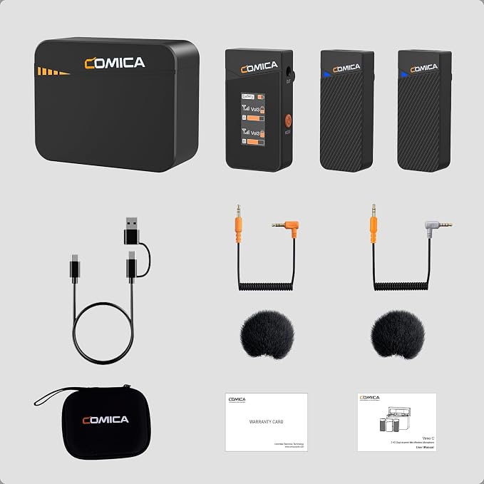 COMICA Vimo C3 Wireless Lavalier Microphone, 656ft Range & Gain Control | DSP One-Click Denoise, 48khz/24bit Hi-Fi Audio, IPS Display, Mono/Stereo/Safety Mode, Real-Time Monitor, 20h Battery Case - Image 9