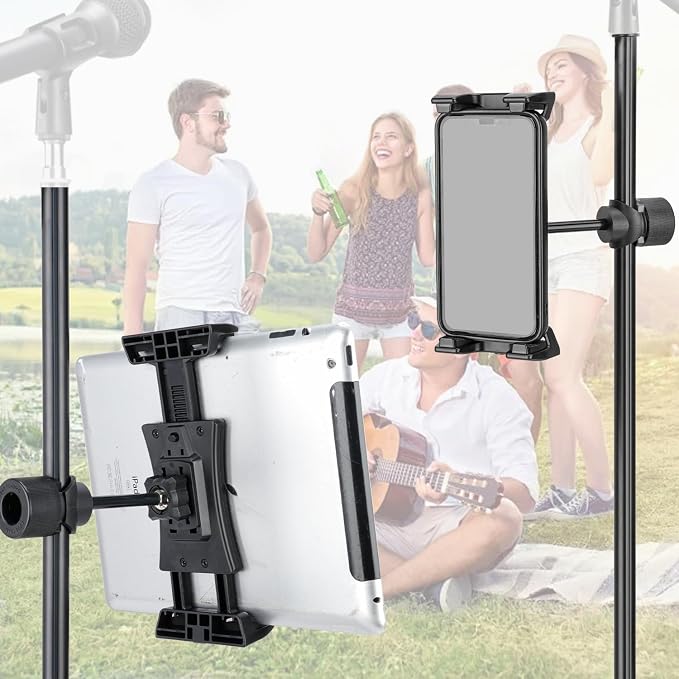koolehaoda Tablet Mount Holder for Mic Stand, Adjustable 4.7"-12.9" | Microphone Music Stand iPad iPhone Holder, Fits Tablets & Smartphones, Universal Clamp for Stage Live Streaming Karaoke - Image 8