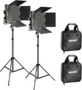 NEEWER 2 Pack Bi Color 660 LED Video Light and Stand Kit: (2) 3200-5600K CRI 96+ Dimmable Light with U Bracket and Barndoor, (2) 75 inches Light Stand for Studio Photography, Video Recording (Black) by Neewer