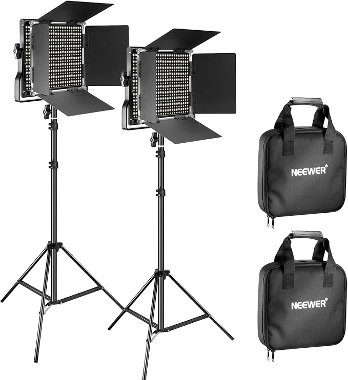 NEEWER 2 Pack Bi Color 660 LED Video Light and Stand Kit: (2) 3200-5600K CRI 96+ Dimmable Light with U Bracket and Barndoor, (2) 75 inches Light Stand for Studio Photography, Video Recording (Black) by Neewer