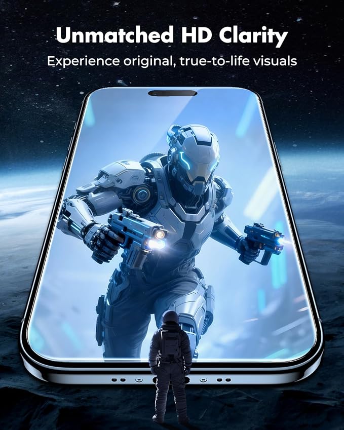 UNBREAKcable iPhone 17 Air Screen Protector & Camera Lens Protector | Upgraded Dual-Tempered Glass with Military-Grade 9H Hardness, 3-Pack,HD Clarity, Anti-Fingerprint, Case Friendly, Fits 6.5'' - Image 4