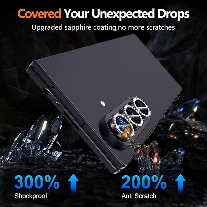 for Samsung Galaxy Z Fold 8 Ultra Camera Lens Protector, Individual Metal Ring Tempered Glass Lens Cover, [Strong Adsorption] Scratch Resistant Ultra-Thin HD Clear Lens Cover, 1 Set-Black Diamond - Image 5
