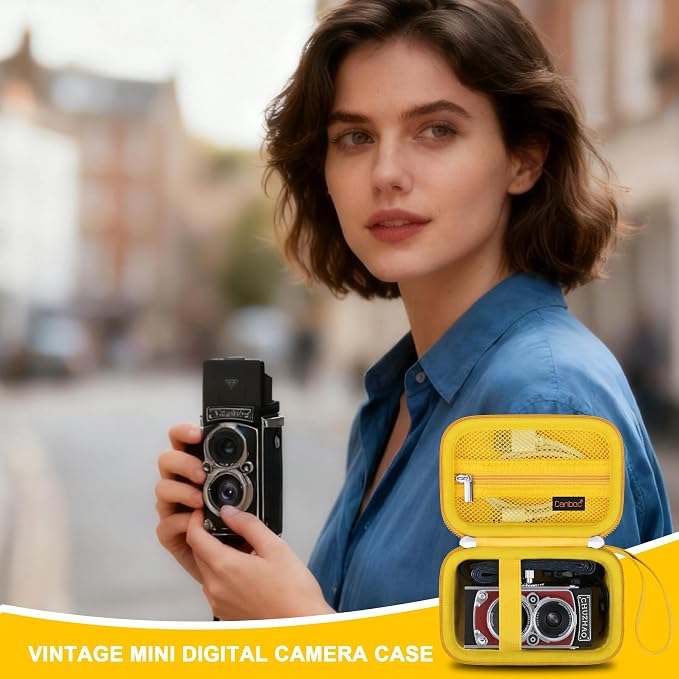 Canboc Carrying Case for CHUZHAO Vintage Mini Digital Camera, Yellow | Portable TLR Style Retro Camera Bag, Mesh Pocket fits USB Cable, SD Card, Case Only - Image 7
