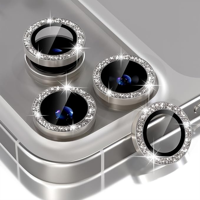 Choiche for iPhone 17 Pro/iPhone 17 Pro Max Camera Lens Protector | Ultra HD, Bling 9H Tempered Glass Camera Cover Screen Protector Metal Ring Decoration Accessories (Glitter-Titanium Natural) by Choiche