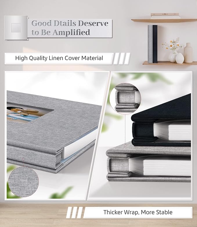 Artfeel Photo Album Self Adhesive Scrapbook Album for 3x5 4x6 5x7 8x10 Pictures,60 Pages Linen Cover with Display Window DIY Photo Book,Ideal Gifts for Family Travel Wedding Baby - Image 5