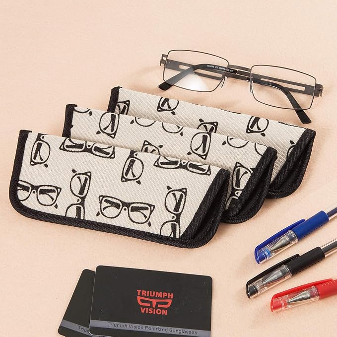 TRIUMPH VISION 3 Pack Reading Glasses Pouch Soft Case Eyeglass Sleeve Slim | Alternative to Bulky Case in bag, Lightweight Lined Padded Protect Optical lens Slip in, Cute Pattern Portable for Daily Use - Image 7