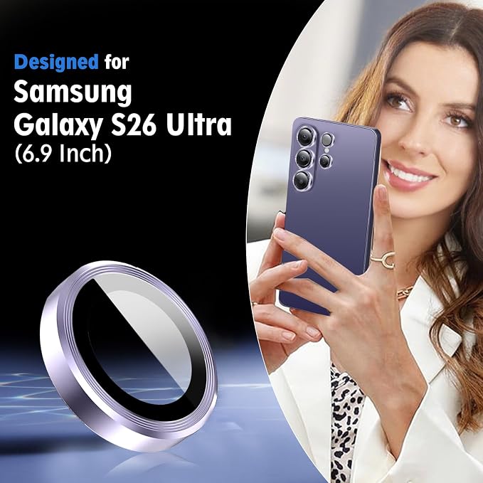 SiHPuoy 2Set Camera Lens Protector for Samsung Galaxy S26 Ultra, Purple | 9H+ Tempered Glass, Military Grade Shatterproof, Anti-Scratch,Case Friendly,HD Metal Camera Cover,Does not Affect Night Shots - Image 2