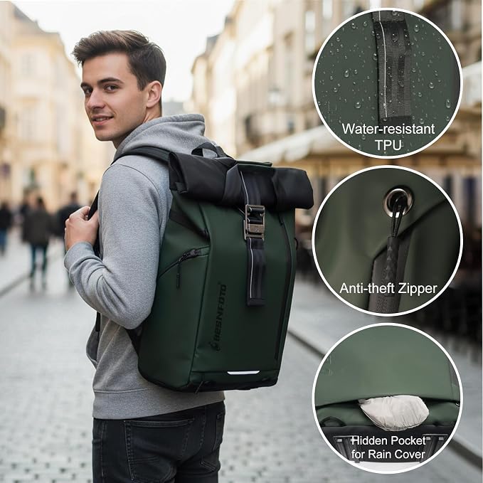 Camera Backpack, Waterproof Travel Camera Bag for Photographer Expandable Roll Top Photography Case for DSLR SLR Mirrorless Camera Fit up to 15.6 inch Laptop with Rain Cover - Image 3
