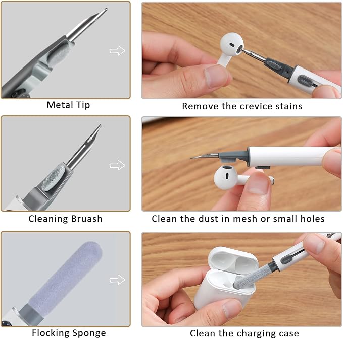 2Pcs Earbud Cleaning kit， Multi-Function Cleaning Pen with Soft Brush Flocking Sponge，Suitable for Bluetooth Headset, Charging Box, Mobile Phone, Earbud - Image 4