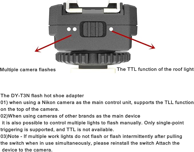 DY-T3N for Nikon Camera Flash Hot Shoe Adapter Mount Top-Mounted Expansion Accessory: Multi-Flash synchronous Shooting with Cable Converter A Set with 3 Wires (DY-T3N N03) - Image 5