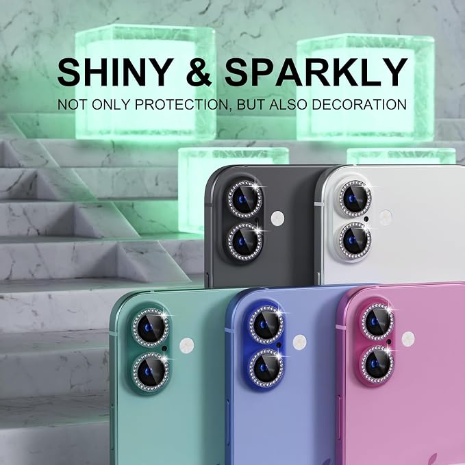 Choiche for iPhone 16/16 Plus Camera Lens Protector Bling, Diamond-Teal | Ultra HD, 9H Tempered Glass Camera Cover Screen Protector Metal Individual Ring Decoration Accessories, 2-Lens, 6.1/6.7-inch - Image 7