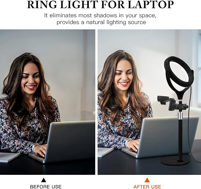8 inch Desk Ring Light with Stand for for Video Conference,Adjustable Zoom Lighting for Computer, Circle Light for Video Recording, Video Calls, Online Class, Live Streaming, Podcast - Image 4